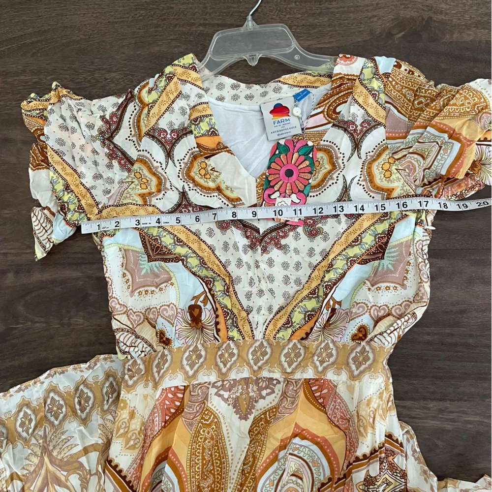 ANTHROPOLOGIE Farm Rio V Neck Flutter Sleeve Dress - Picture 9 of 15